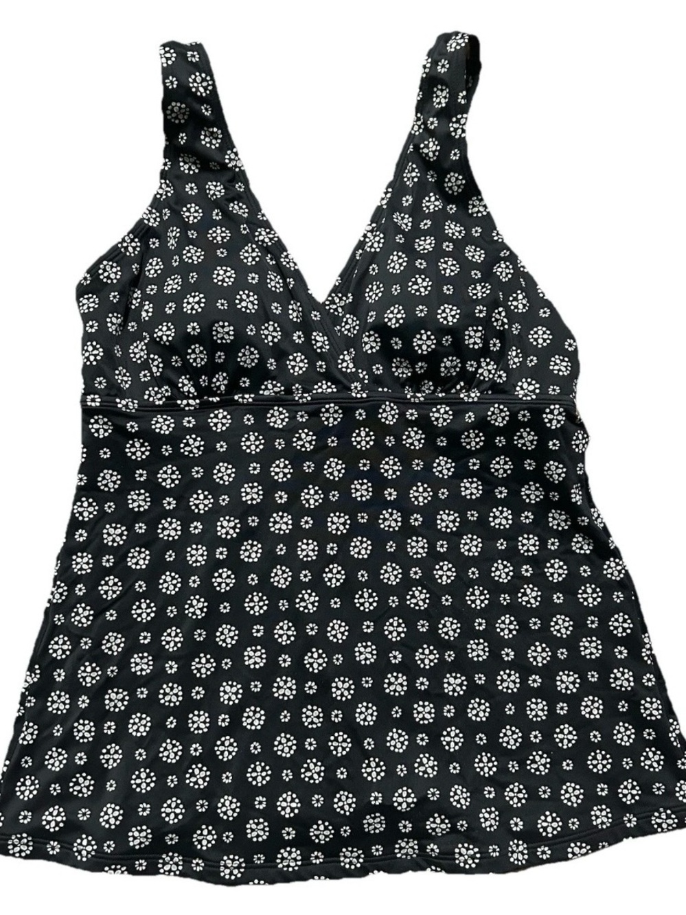 Women’s LL Bean Black Tankini Top White Grey Geometric Design Size 10 Regular